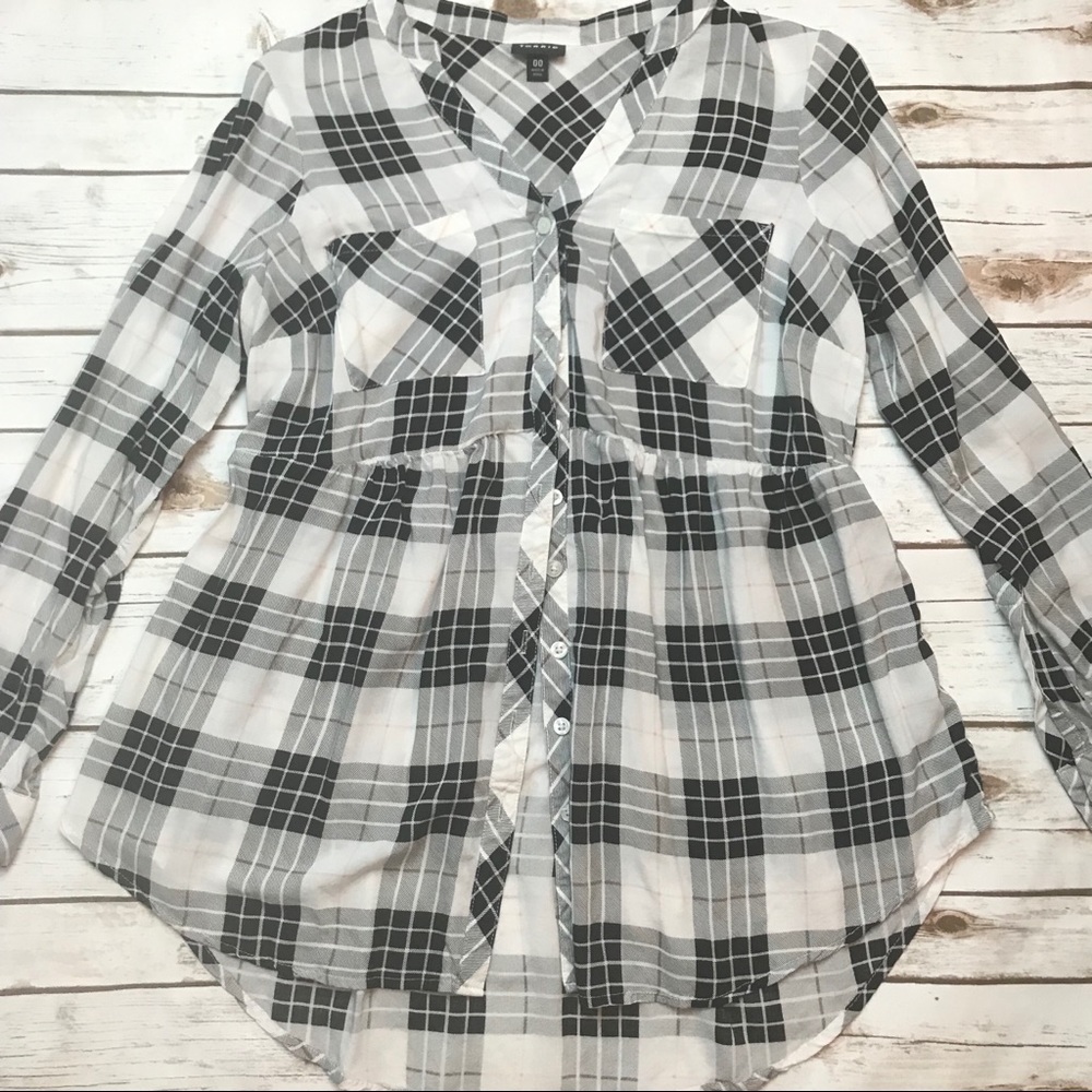 SOLD Torrid Plaid Black & White Emma Button Up - Picture 2 of 6